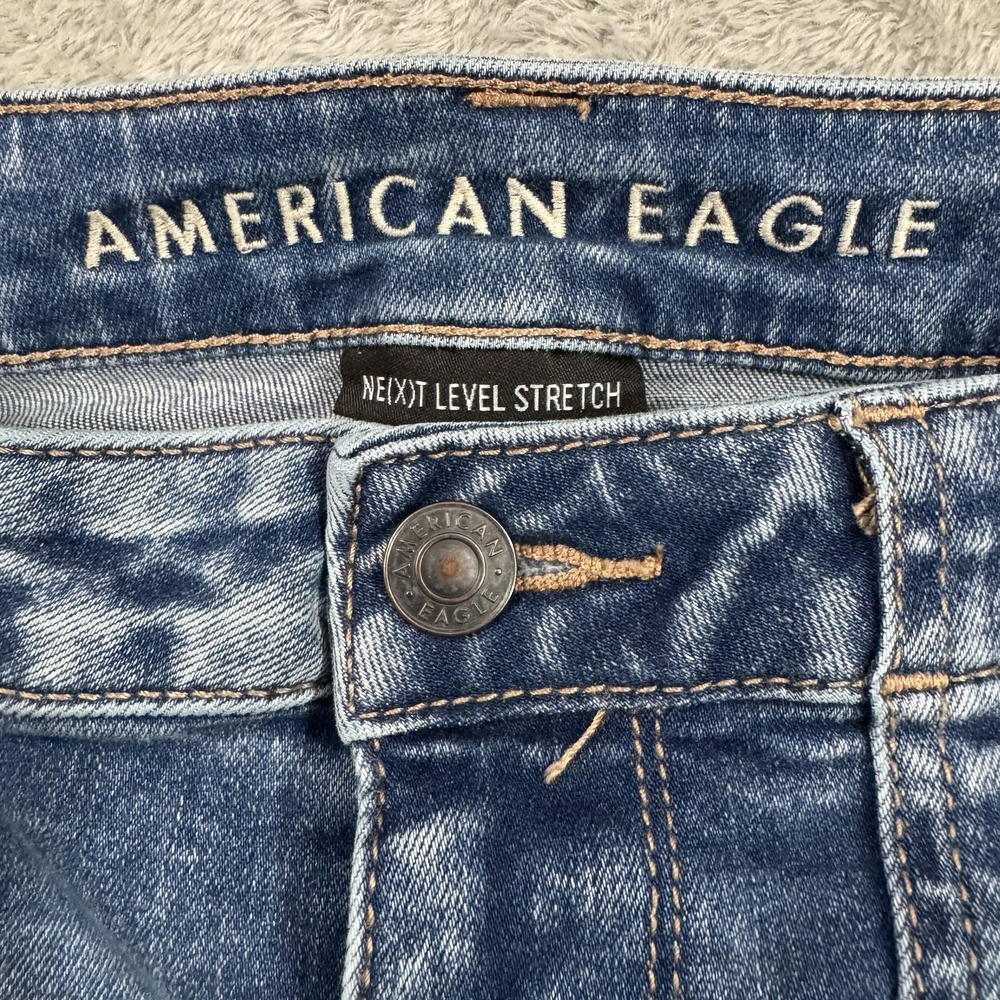 American Eagle Next Level Flex Jeans Womens 12 Super High Rise Flare Blue Boho - Picture 3 of 16